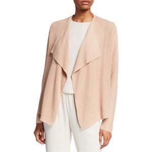 EILEEN Fisher Drape Front Organic Linen Cotton Knit Cardigan Dune Sz PM Neutral